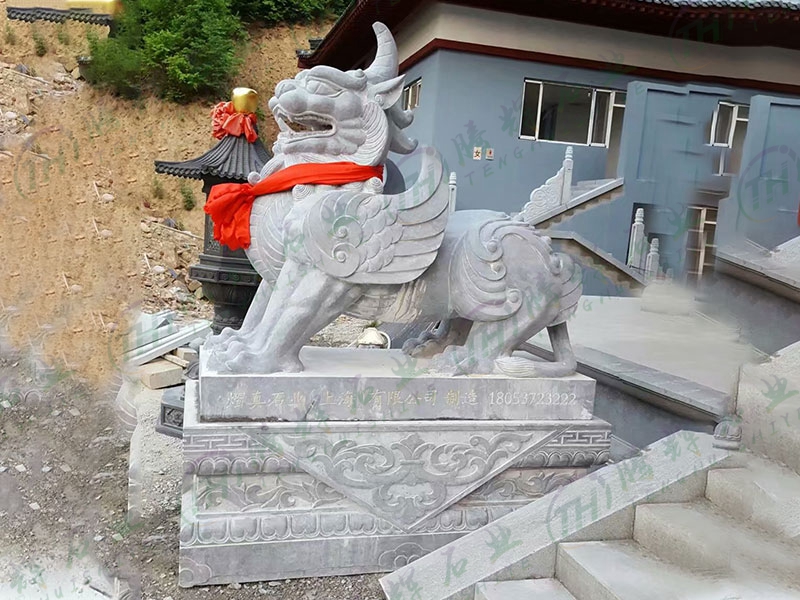 辽宁本溪财神寺 寺庙栏杆 狮子 大象 貔貅 麒麟寺庙栏杆 石狮子 石大象 石貔貅 石麒麟