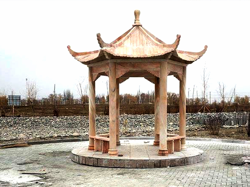 单层晚霞红石凉亭