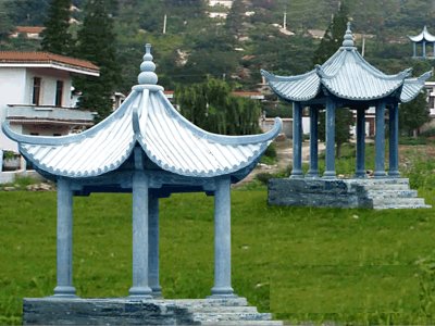 单层六角石凉亭