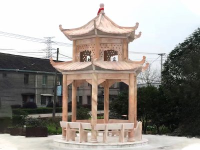 晚霞红双层石凉亭