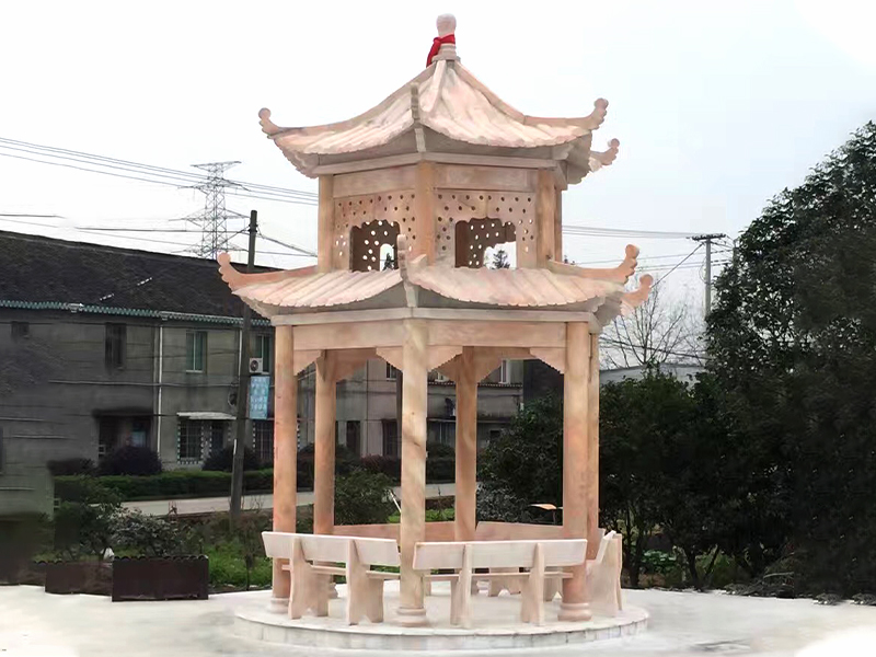 晚霞红双层石凉亭