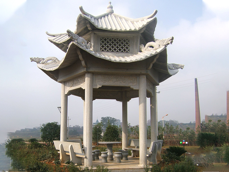 双层六角石凉亭