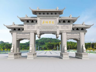 花岗岩三门五楼石牌坊